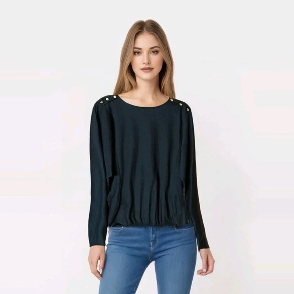 New Lush crinkle textured long sleeve top with gold accent buttons sz S - Picture 5 of 9